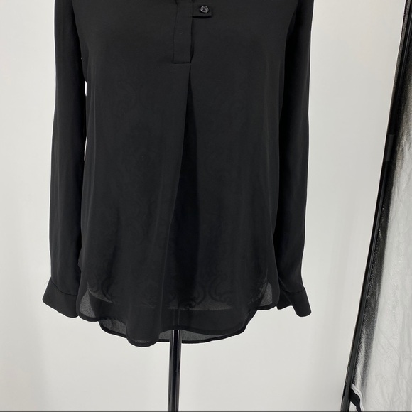 Pleione split neck black Long Sleeve Blouse button tab. Black. Business work - Picture 6 of 9